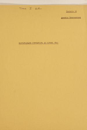 Disciplinare suppletivo 30 giugno 1922 – Condizioni vincolanti la concessione per la sovvenzione governativa alla Società Imprese Idroelettriche ed Elettriche Tirso