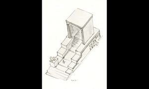 Ricostruzione del tempio punico di G. Pesce: al di sopra del basamento ci sarebbe stata una cappella con il simulacro della divinità (da G. Pesce, Sardegna punica, Cagliari 1961, fig. 16