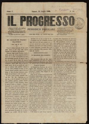 A. 1, n. 25 (31 luglio 1869), p. 1