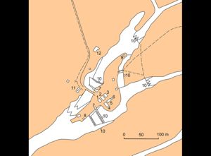 Pianta della peschiera di Pontis (rielab. grafica S. Sebis