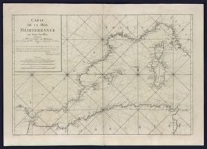 Carte / de la mer / Méditerranée / en trois fèuilles / Présentée / a M.gr le Comte de Maurepas / Par le S.r Grognard Pilote entretenu au Département de Toulon / 1745, in Atlas Maritime