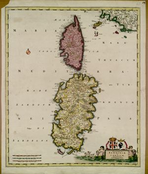 Insularum / Sardiniae / et / Corsicae / Descriptio / per Fredericum de Wit / Amstelodami, tavola 91 in Atlas Minor, vol. II