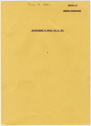 Disciplinare 16 luglio 1921 – Condizioni subordinanti la concessione della variante della diga per lo sbarramento del Tirso