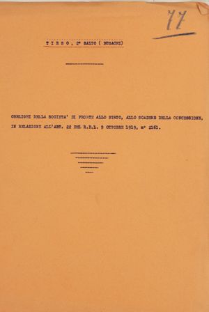 Tirso, 2° Salto Busachi - Obblighi della Società di fronte allo Stato allo scadere della concessione in relazione all'art. 22 del R.D.L. 9 ottobre 1919, n. 2161