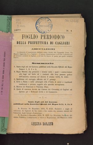 Foglio periodico della Prefettura di Cagliari