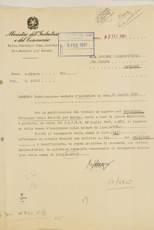 Società Idroelettrica del Taloro - Assemblea straordinaria 27-4-1960