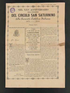 Nel XXV anniversario della fondazione del circolo San Saturnino della gioventù cattolica italiana: 1871-1896