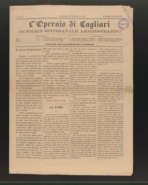 L’operaio di Cagliari. Giornale settimanale amministrativo