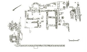 Pianta del battistero e dell’edificio chiesastico (da R. Zucca, Tharros, Oristano 1993, p. 119