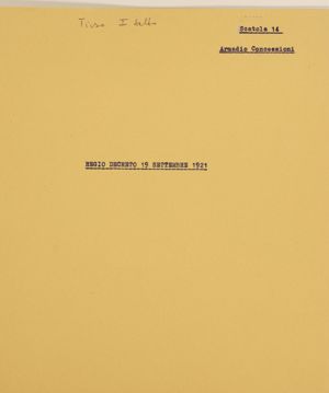 Regio Decreto 19 settembre 1921 – Concessione alle Imprese Tirso per la derivazione e utilizzazione dell'acqua