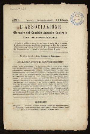 L’associazione. Giornale del Comizio agrario centrale di Cagliari