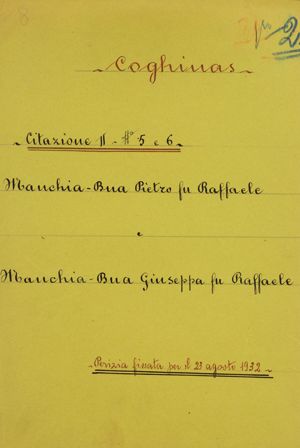 Coghinas - Citazione II - V e VI - Manchia-Bua Pietro fu Raffaele e Manchia-Bua Giuseppa fu Raffaele