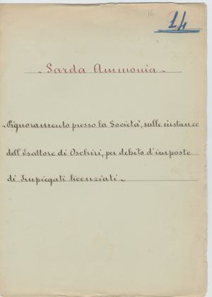 Pignoramento presso la Società, sulle istanze dell’Esattore di Oschiri, per debito d’imposta di impiegati licenziati