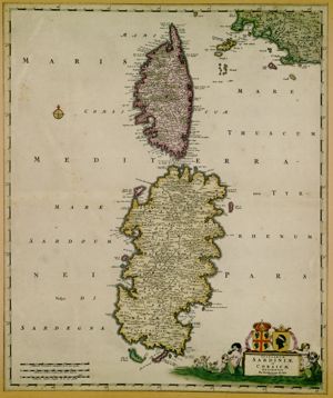 Insularum / Sardiniae / et / Corsicae / Descriptio / per Fredericum de Wit / Amstelodami, tavola 91 in Atlas Minor, vol