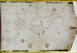 Carta navicatoria di mano di Giovan Antonio / da Maiolo quondam Visconte fatta / nell'an(n)o M.D.LXXV.