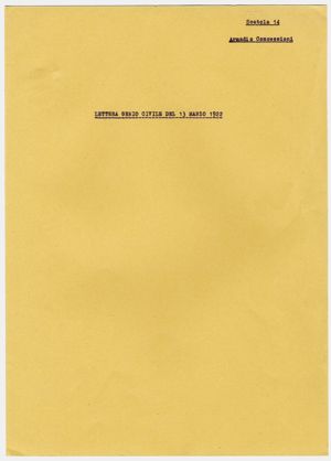 Lettera del Genio Civile, 13 marzo 1922 - Fiume Tirso: Concessione di derivazione acqua alla Società Imprese Idroelettriche ed Elettriche Tirso – Progetto esecutivo delle opere di irrigazione