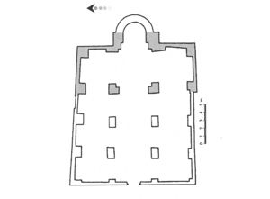 Pianta della chiesa di S. Giovanni di Sinis (P.G. Spanu, La Sardegna bizantina tra VI e VII secolo, Mediterraneo tardoantico e medievale. Scavi e ricerche, 12, Oristano 1998, fig. 98)