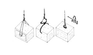 Dispositivi per sollevare i blocchi di pietra (tratto da: A.A.V.V., Artifex, ingenieria romana en espana, Madrid, 2002.