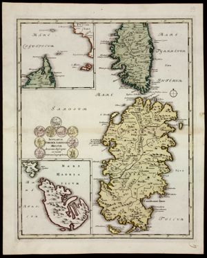 Insularum / Corsicae Sardiniae / Melitae / accurata descriptio / ex mente / veterum geographorum, in Urbis terrarum veteribus cogniti