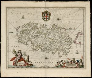 Insulae / Sardiniae / Nova & accurata / Descriptio, in Atlas Novus sive Theatrum Orbis Terrarum in quo tabulae et descriptiones omnium regionum totius universi accuratissime exhibentur. In tres tomos distinctus