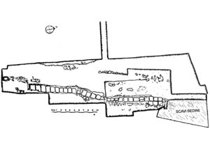 Planimetria dello scavo della necropoli (C. Tronchetti, Le tombe e gli eroi. Considerazioni sulla statuaria di Monte Prama, in Il Mediterraneo di Herakles. Studi e ricerche, 2005, fig. 9.5