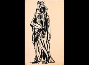 Salvatore Fancello, Figura femminile, fine anni '30 china e acquerello su carta 48,8x27,5 cm. Comodato