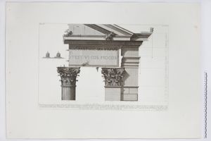 Particolari architettonici della facciata del portico di ottavia
